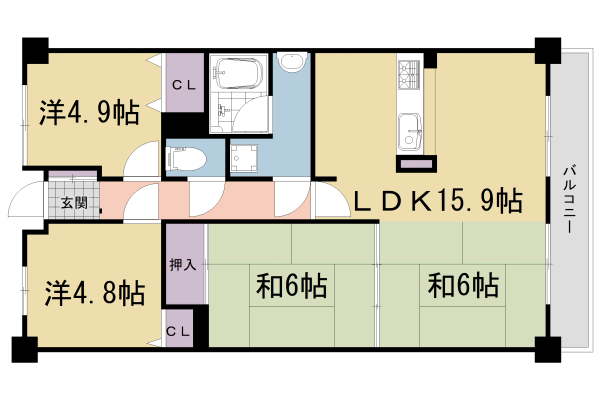 宇治市大久保町のマンションの間取り