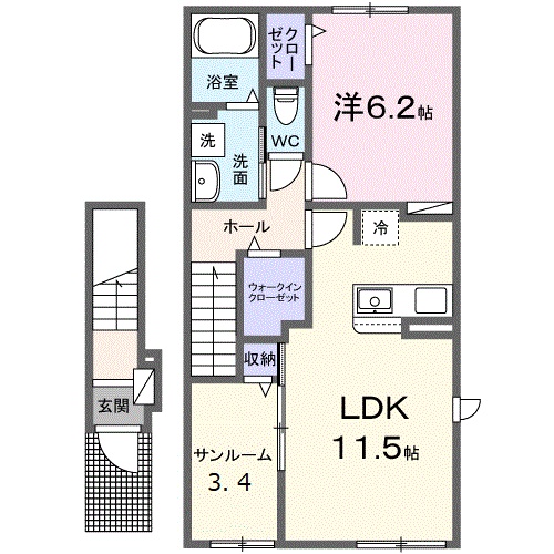 広島市安佐北区口田南のアパートの間取り