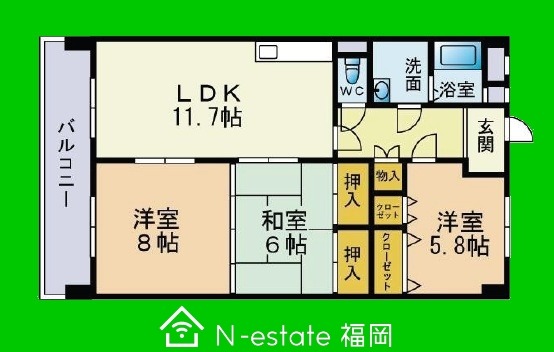 地下鉄空港線 姪浜駅 徒歩26分 6階建 築33年の間取り写真