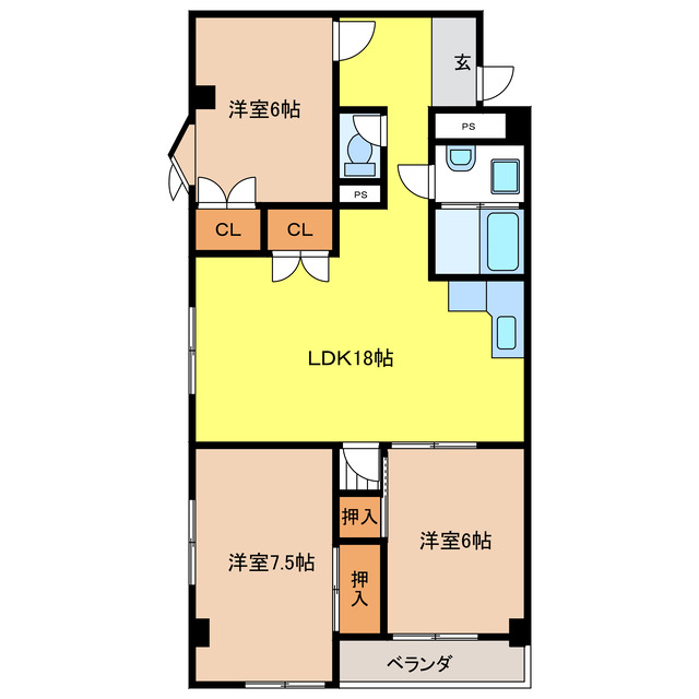 【岐阜市西鶉のマンションの間取り】