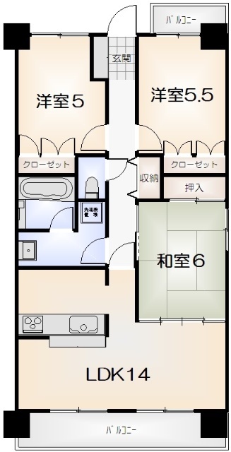 【徳島市かちどき橋のマンションの間取り】
