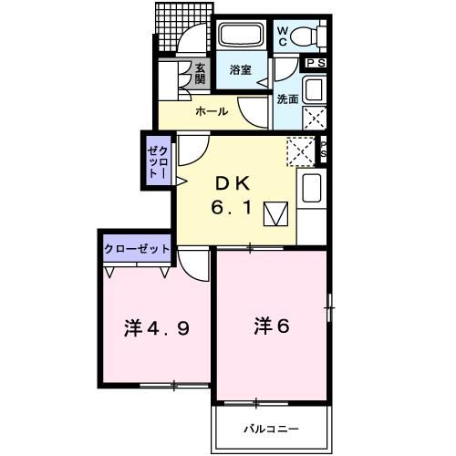 菊池市西寺のアパートの間取り