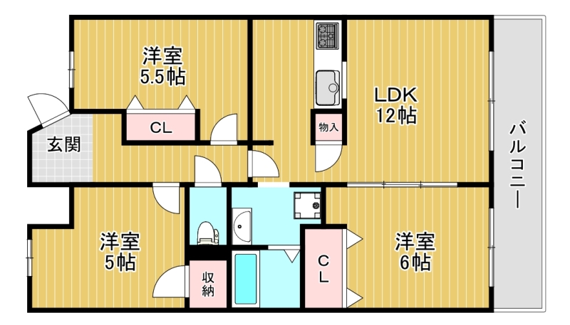 東大阪市新家中町のマンションの間取り