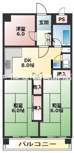 岡山市北区下石井のマンションの間取り