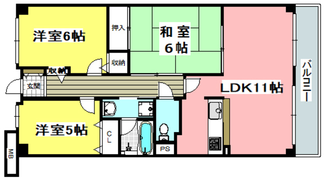 茨木市東太田のマンションの間取り