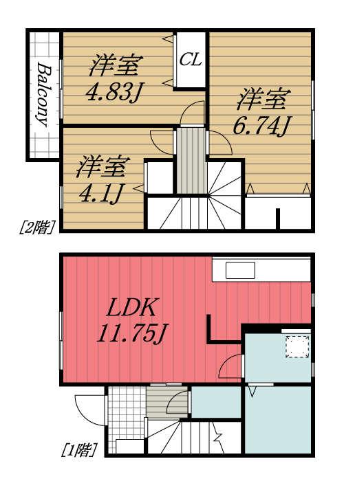 富里市日吉台のアパートの間取り