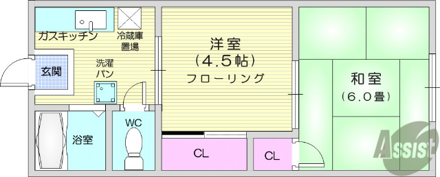 仙台市若林区今泉のアパートの間取り