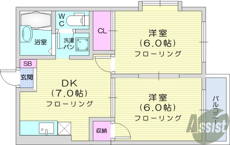 多賀城市山王のアパートの間取り