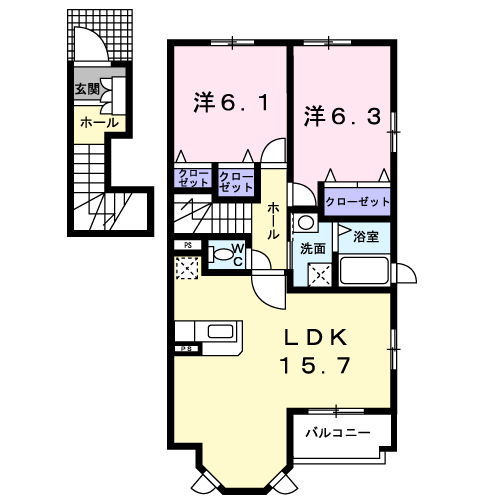 クローバー三城Aの間取り