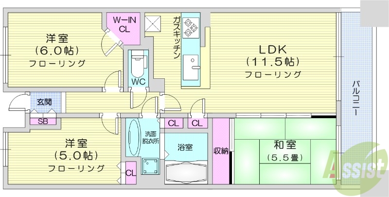 仙台市宮城野区榴岡のマンションの間取り