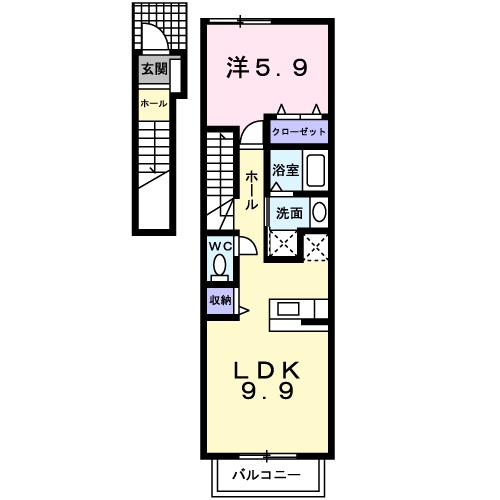 境港市夕日ヶ丘のアパートの間取り