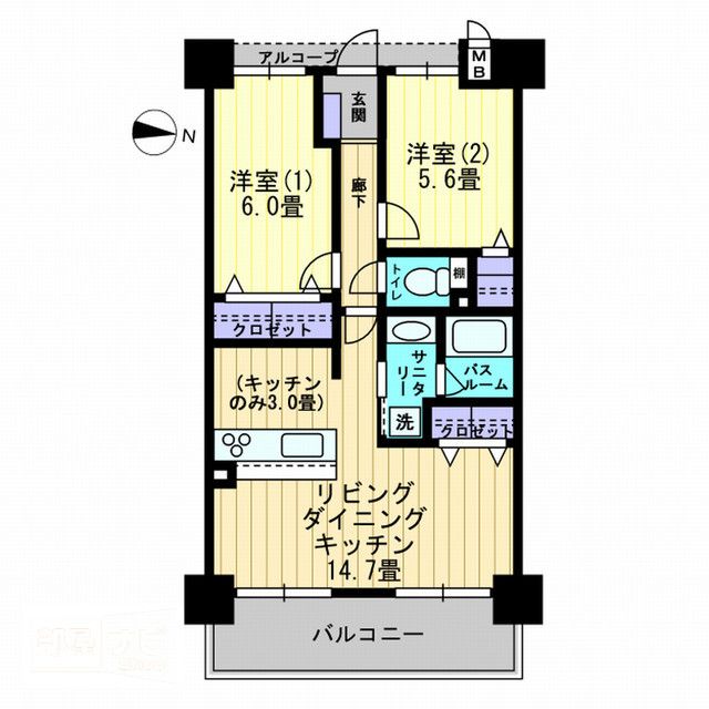 高松市多賀町のマンションの間取り