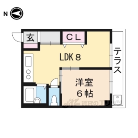 京都市左京区岩倉中大鷺町のマンションの間取り