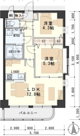 仙台市青葉区新坂町のマンションの間取り