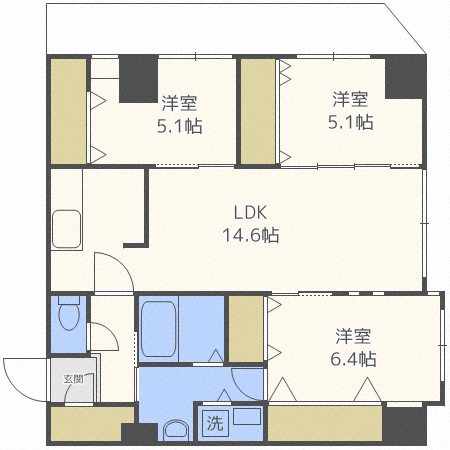 札幌市中央区南十九条西のマンションの間取り