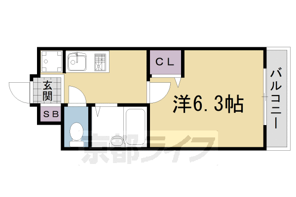 京都市左京区北白川東久保田町のマンションの間取り