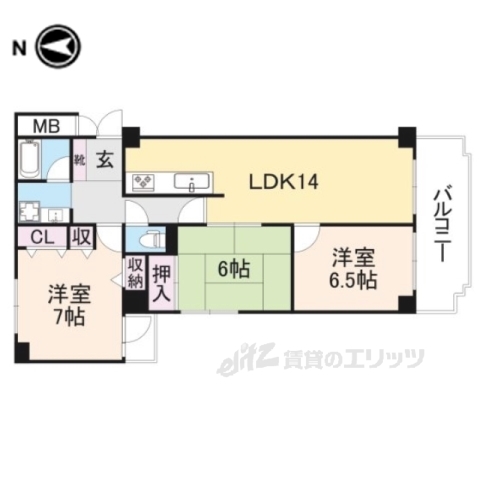 ライオンズマンション学園前２０１の間取り