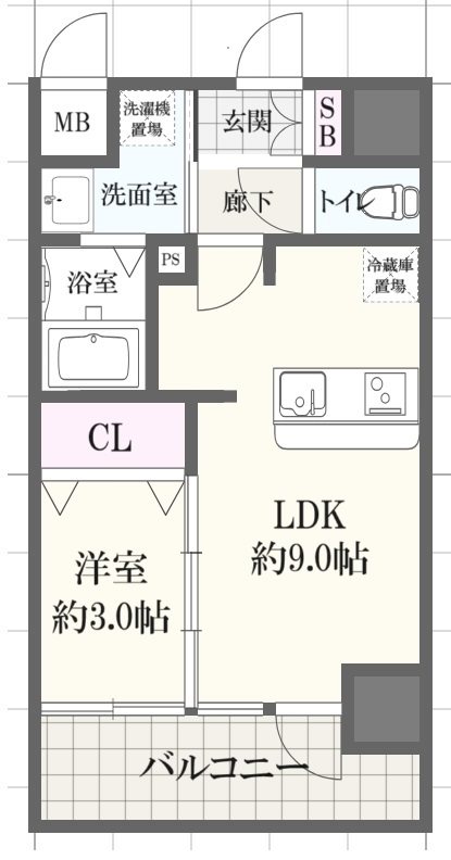 神戸市兵庫区水木通のマンションの間取り