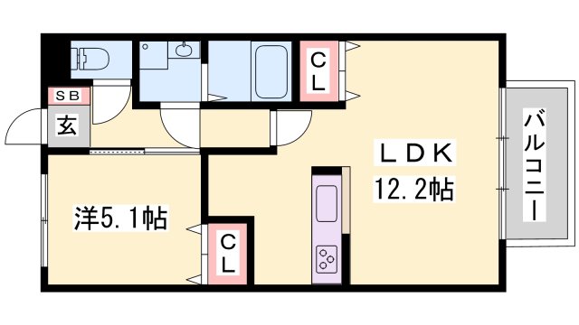 姫路市飾磨区阿成渡場のアパートの間取り