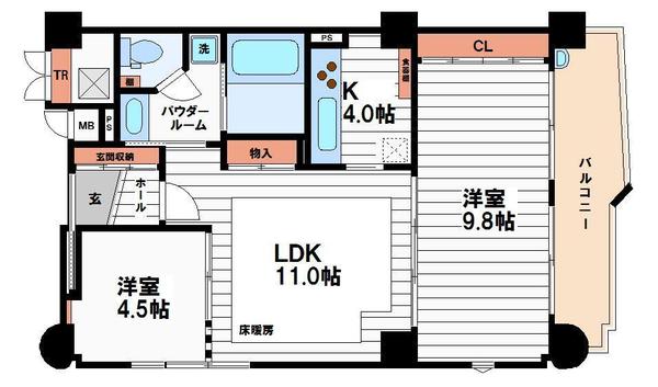 【ロイヤルパークス桃坂の間取り】