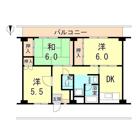 ビレッジハウス奥北野4号棟の間取り