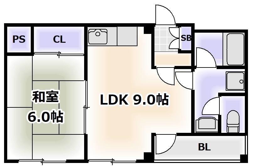 大阪市東住吉区東田辺のマンションの間取り