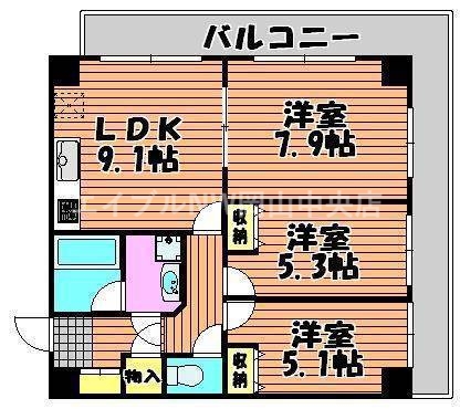 岡山市北区津島笹が瀬のマンションの間取り