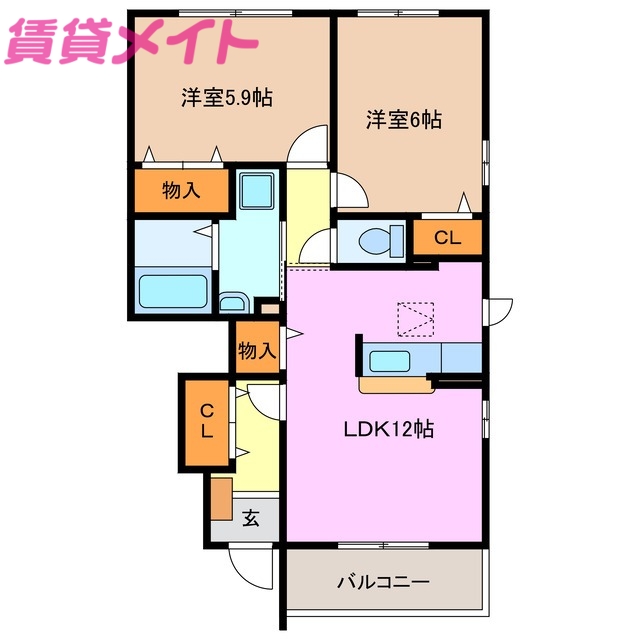 鈴鹿市矢橋のアパートの間取り