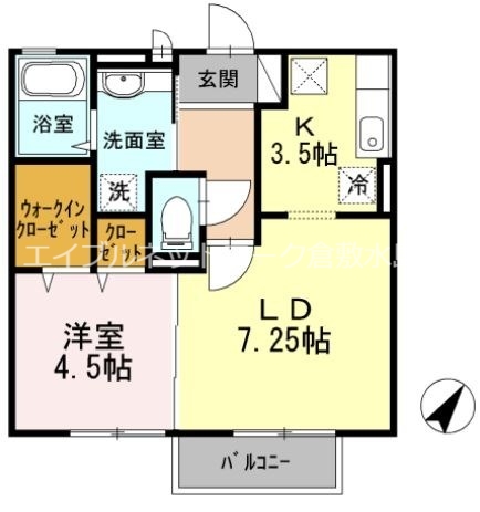 倉敷市福田町浦田のアパートの間取り