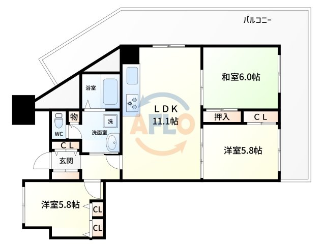 地下鉄中央線 阿波座駅 徒歩1分 15階建 築43年の間取り写真
