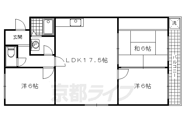 京都市右京区宇多野福王子町のマンションの間取り