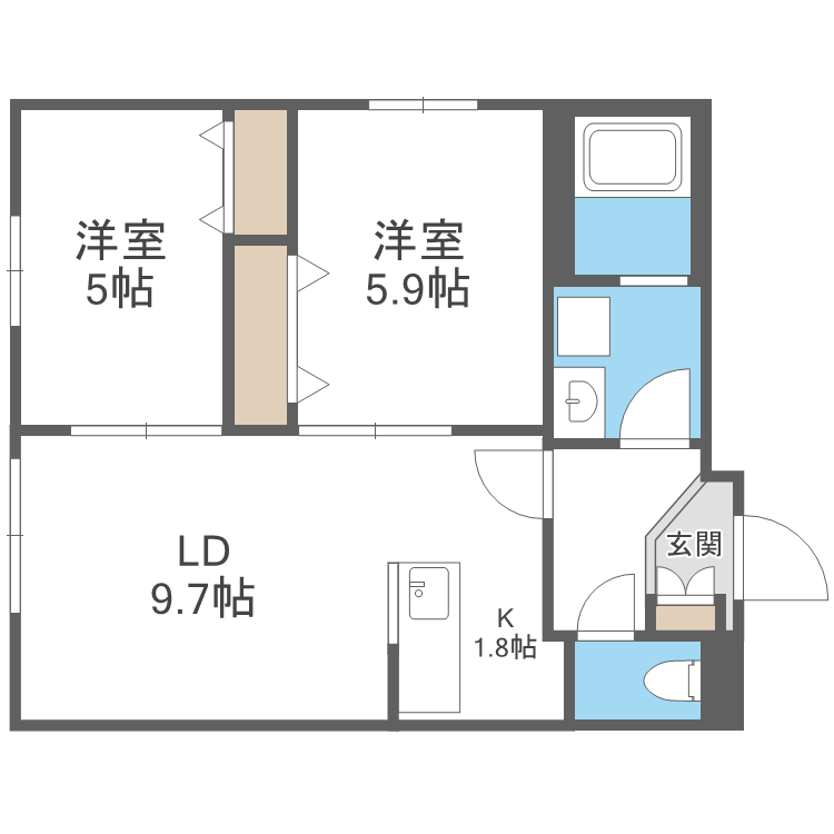 札幌市豊平区中の島一条のマンションの間取り