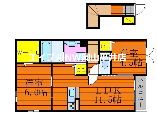 岡山市南区福成のアパートの間取り