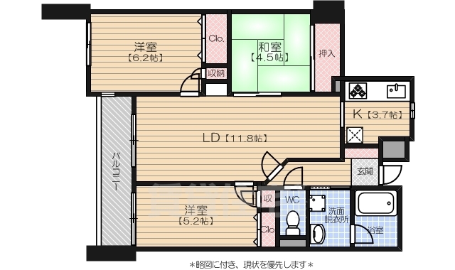 福岡市中央区大手門のマンションの間取り