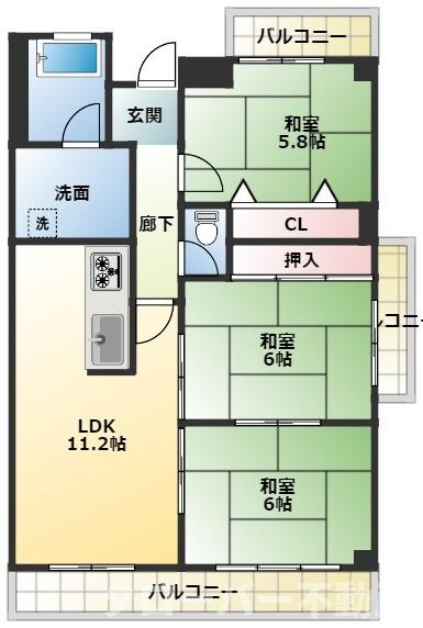 丸亀市福島町のマンションの間取り