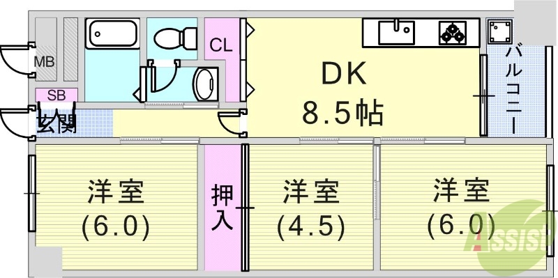 神戸市兵庫区菊水町のマンションの間取り