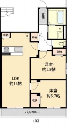 東大阪市小若江のアパートの間取り