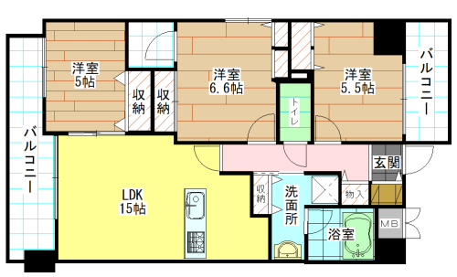 北九州市小倉北区中井のマンションの間取り