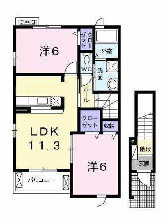 加古川市野口町北野のアパートの間取り