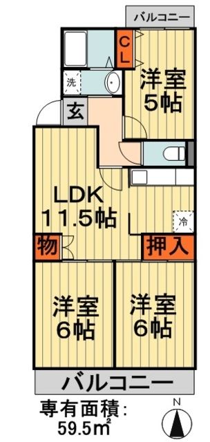 千葉市稲毛区山王町のマンションの間取り