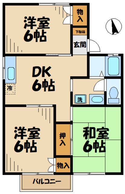 相模原市中央区陽光台のアパートの間取り