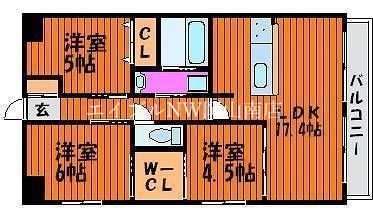 岡山市北区清輝橋のマンションの間取り