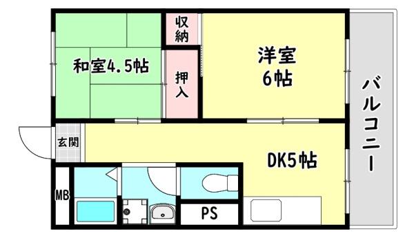 寝屋川市高柳栄町のアパートの間取り