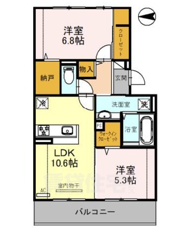 京都市右京区嵯峨折戸町のアパートの間取り