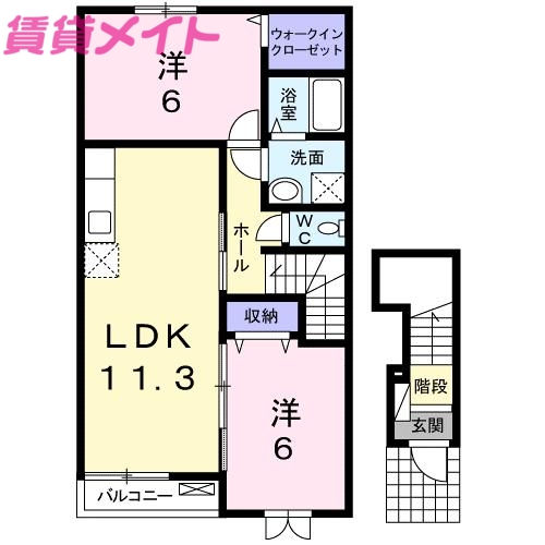 鈴鹿市住吉のアパートの間取り