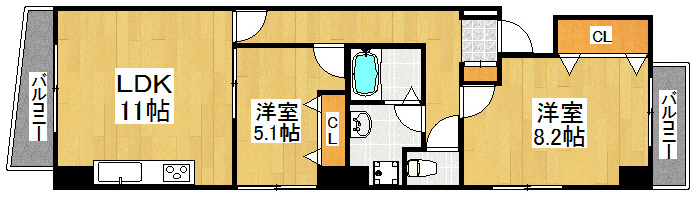 【横浜市都筑区茅ケ崎中央のマンションの間取り】