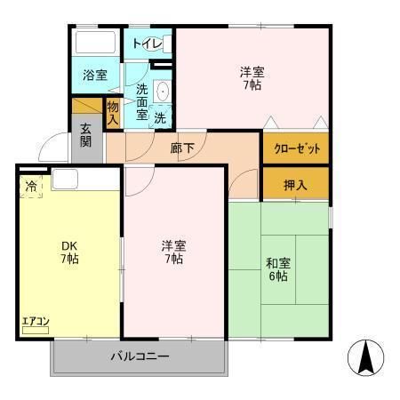 那珂郡東海村舟石川駅東のアパートの間取り