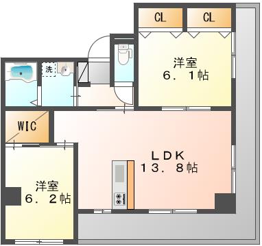 岡山市北区中山下のマンションの間取り