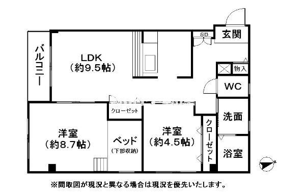 久留米市三潴町西牟田のマンションの間取り