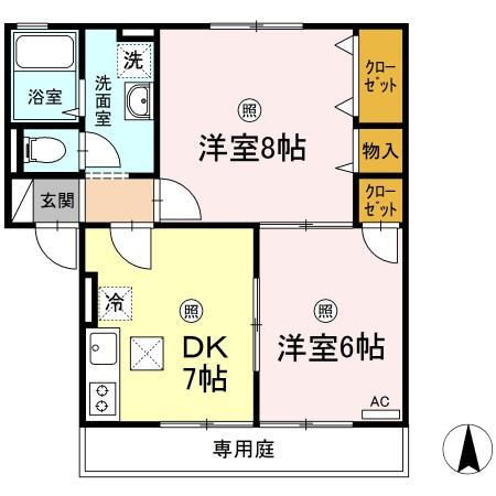 岡山市中区四御神のアパートの間取り